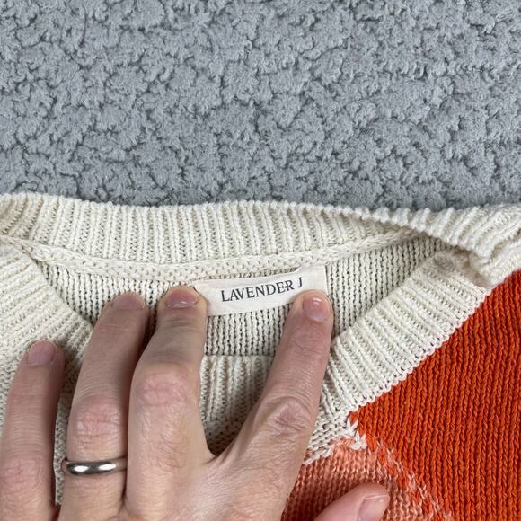 Lavender J Abstract Knit Sweater Womens Small Orange Aztec Quilted - Picture 2 of 7